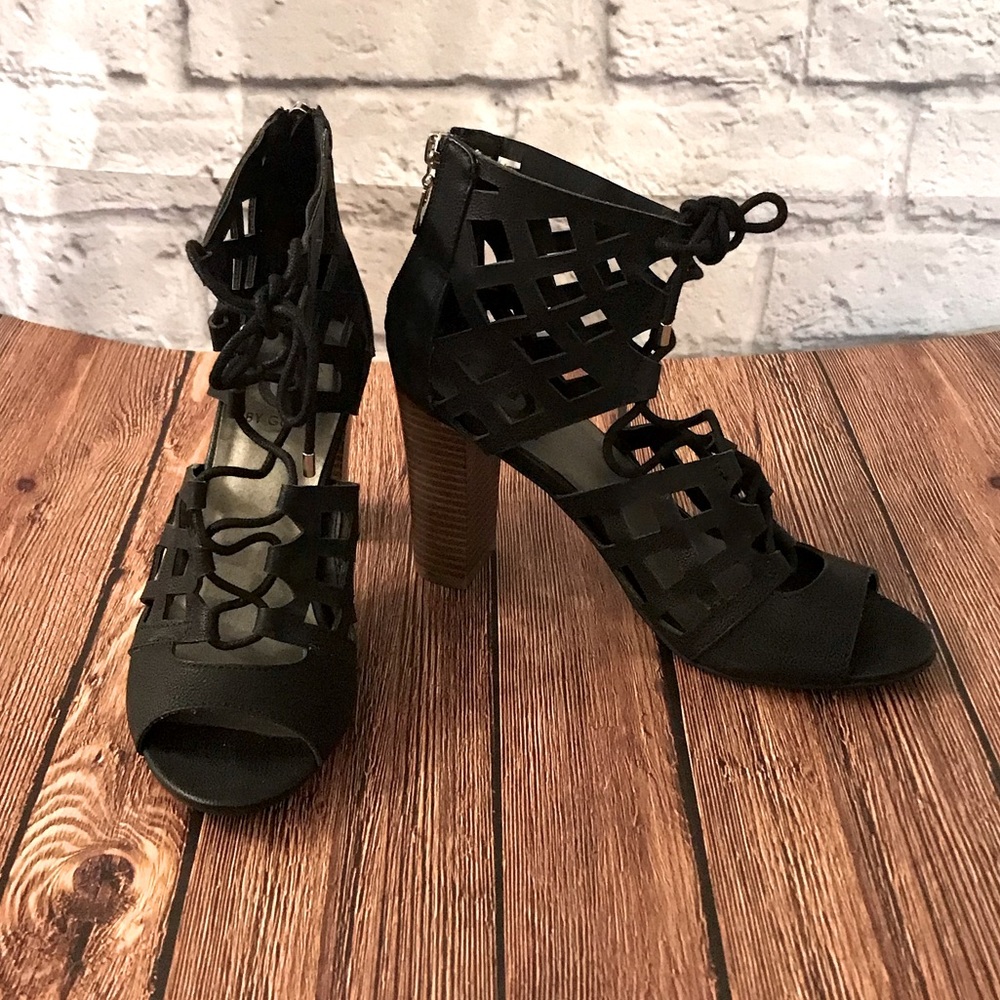 NWOT Black Peep Toe with Cut Out Design Heel